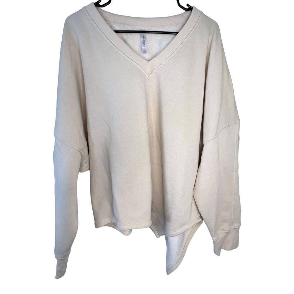 Fabletics Beige Super Soft Asymmetrical V-Neck Sweater